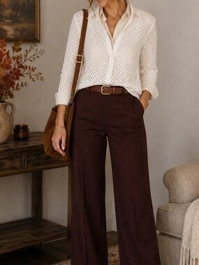 ACA‎ White Eyelet Lace button front blouse